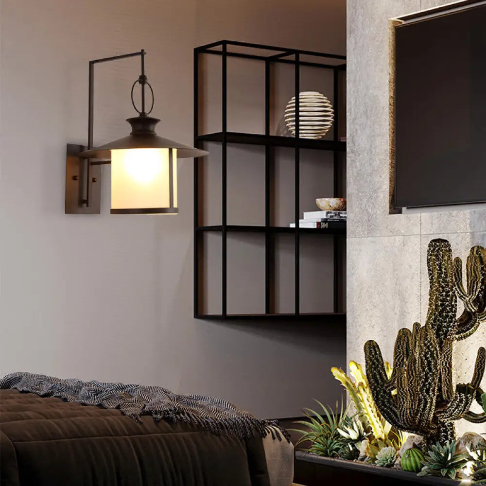Opal Glass Sconce Light Vintage Royal Black Cone/Cylinder Outdoor Wall Lamp With One Bulb / Cylinder