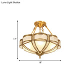 Opal Glass Semi Flush Mount Light Fixture - Scalloped Shade Simplistic Design 3/4 Bulbs Brass