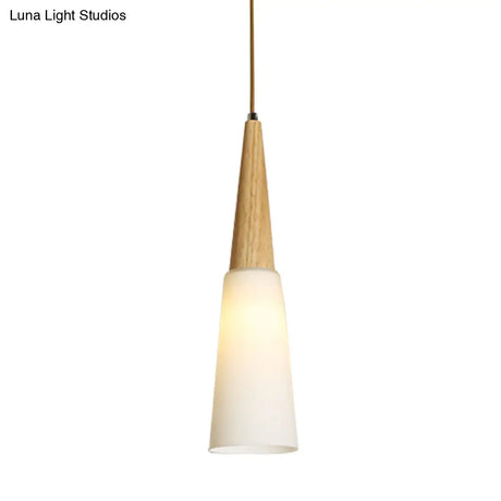 Opal Glass Slim Cone Pendant Light In White - Simple Style For Corridors