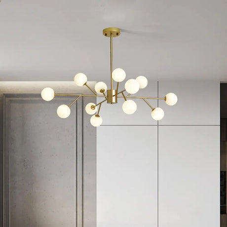 Opal Glass Sphere Gold Chandelier Pendant Light for Modern Living Rooms 12 / Gold