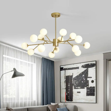 Opal Glass Sphere Gold Chandelier Pendant Light for Modern Living Rooms 15 / Gold