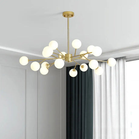 Opal Glass Sphere Gold Chandelier Pendant Light for Modern Living Rooms 18 / Gold
