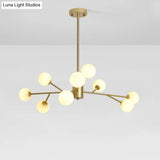 Opal Glass Sphere Gold Chandelier Pendant Light for Modern Living Rooms