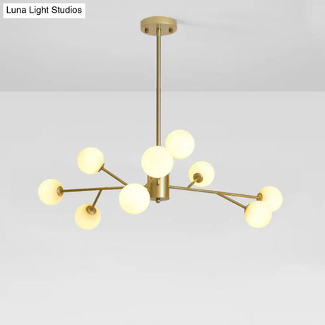 Opal Glass Sphere Gold Chandelier Pendant Light for Modern Living Rooms