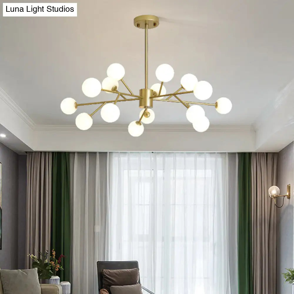Opal Glass Sphere Gold Chandelier Pendant Light for Modern Living Rooms