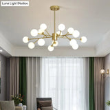 Opal Glass Sphere Gold Chandelier Pendant Light for Modern Living Rooms