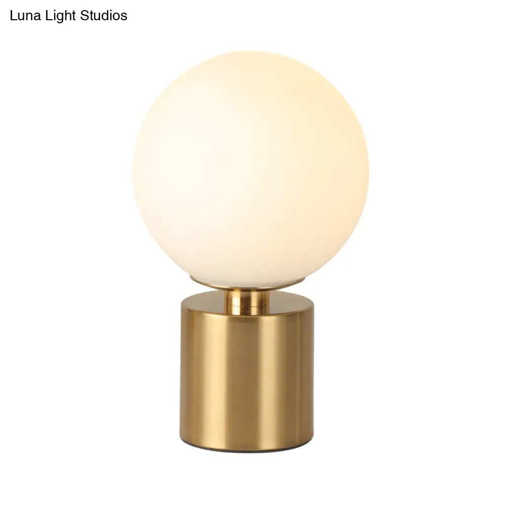 Opal Glass Sphere Night Lamp - Elegant Gold Metal Table Lighting For Living Room