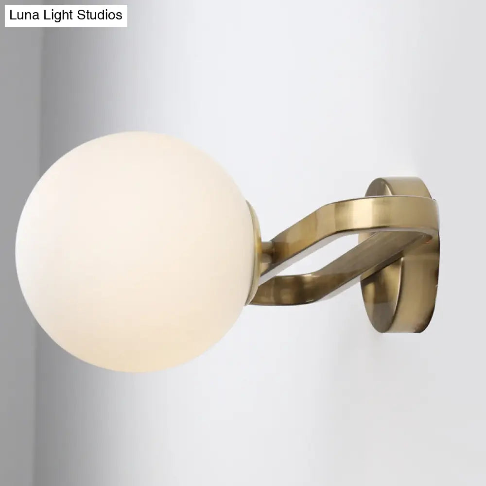 Opal Glass Sphere Sconce Light - Single Gold Wall Lighting With Oblong Decor