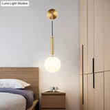 Opal Glass Spherical Wall Lamp: Simplistic 1-Bulb Light Fixture For Bedroom