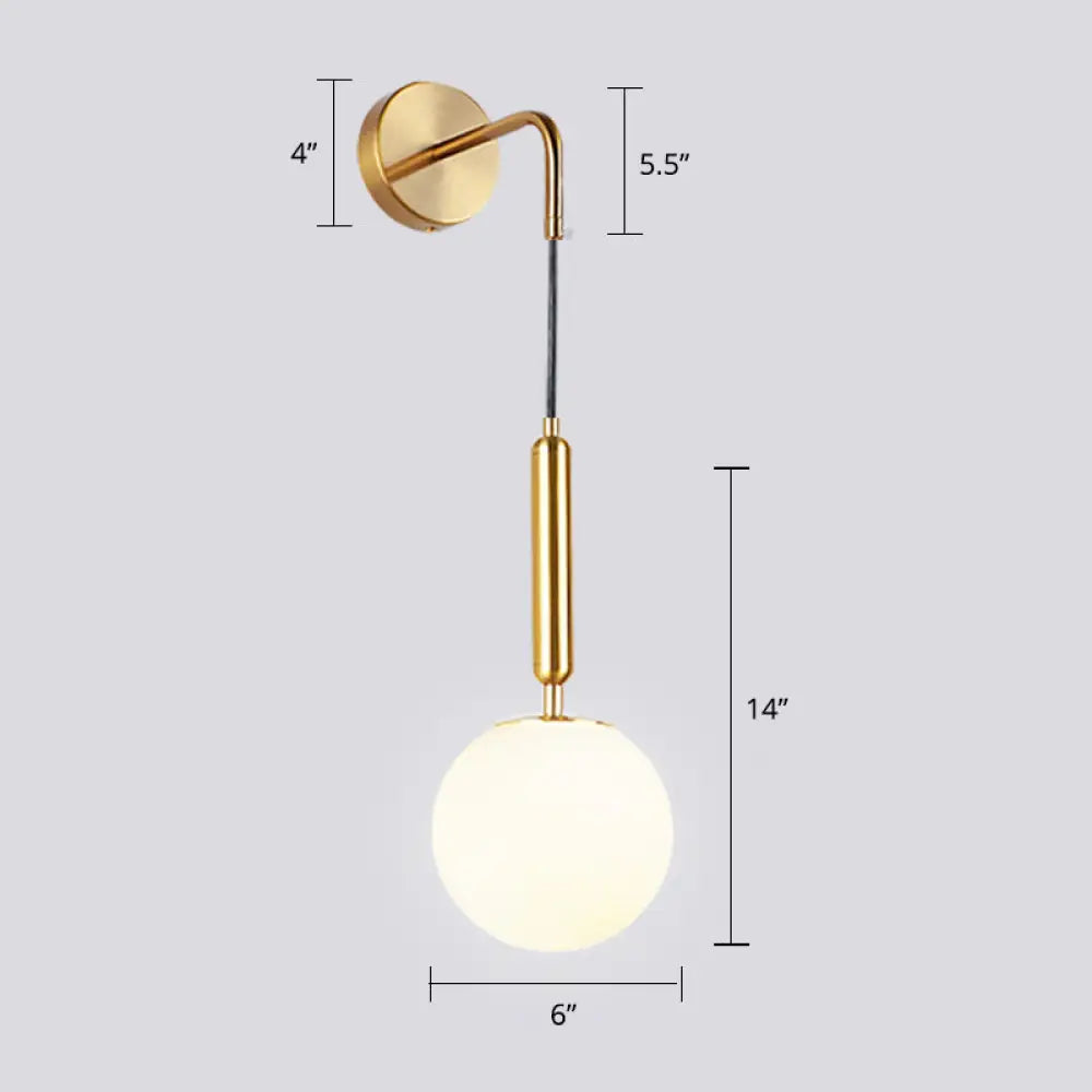 Opal Glass Spherical Wall Lamp: Simplistic 1-Bulb Light Fixture For Bedroom Gold
