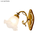 Opal Glass Wall Light Fixture - Traditional Brass/Bronze Finish Flower Design Indoor Lamp