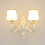 Opal Glass Wall Light Fixture With Curved Arm And Gold Shading For Corridors 2 / G