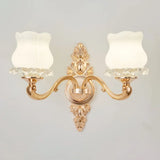 Opal Glass Wall Light Fixture With Curved Arm And Gold Shading For Corridors 2 / H