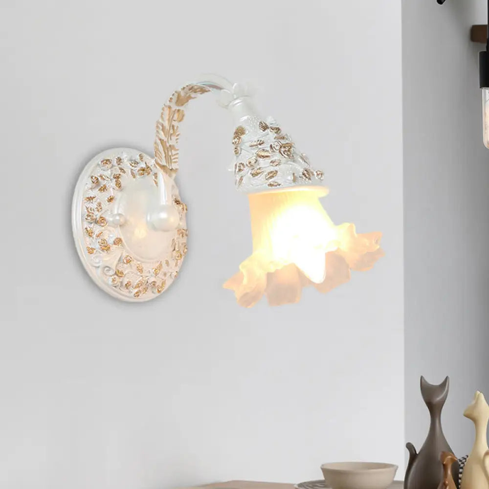Opal Glass Wall Sconce In Silver/White With Arched Arm For Rustic Charm White