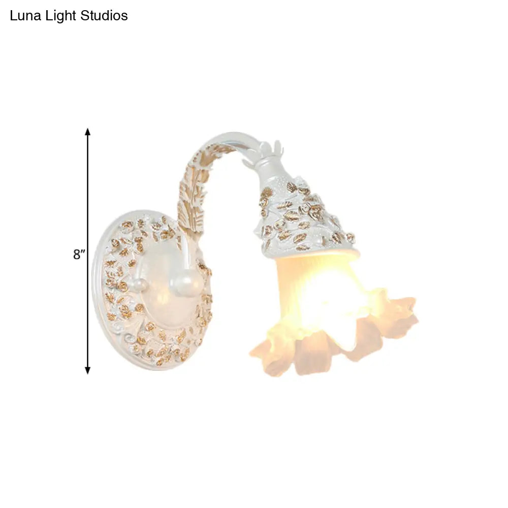 Opal Glass Wall Sconce In Silver/White With Arched Arm For Rustic Charm