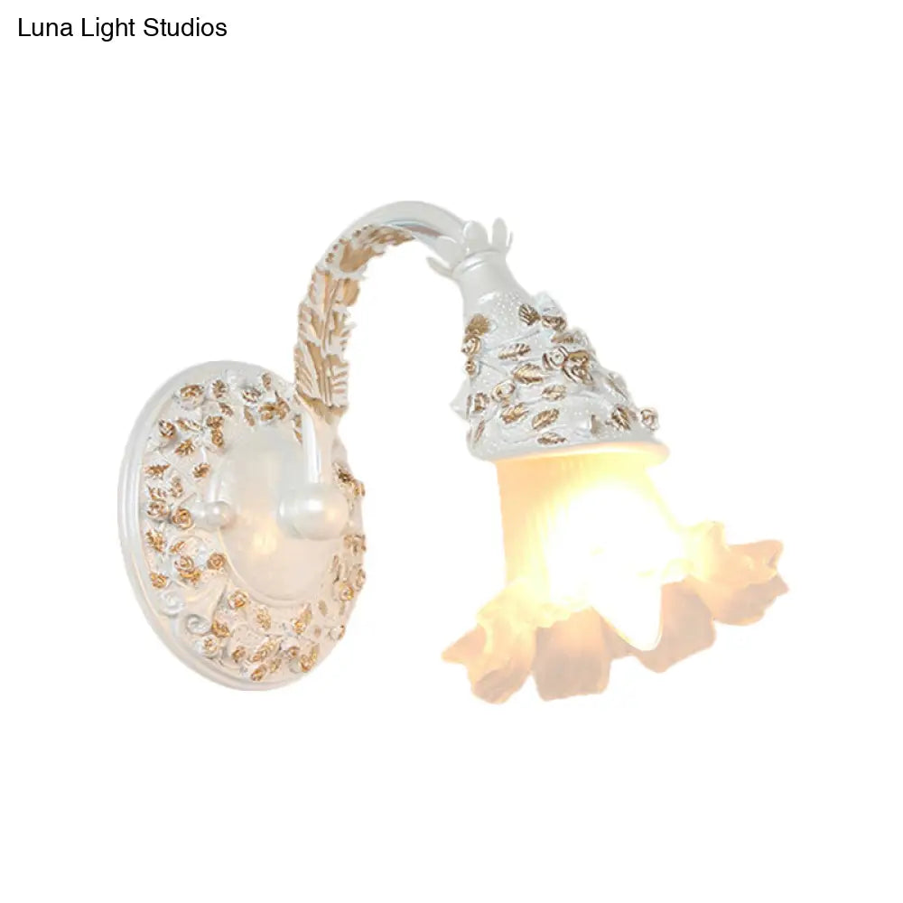 Opal Glass Wall Sconce In Silver/White With Arched Arm For Rustic Charm