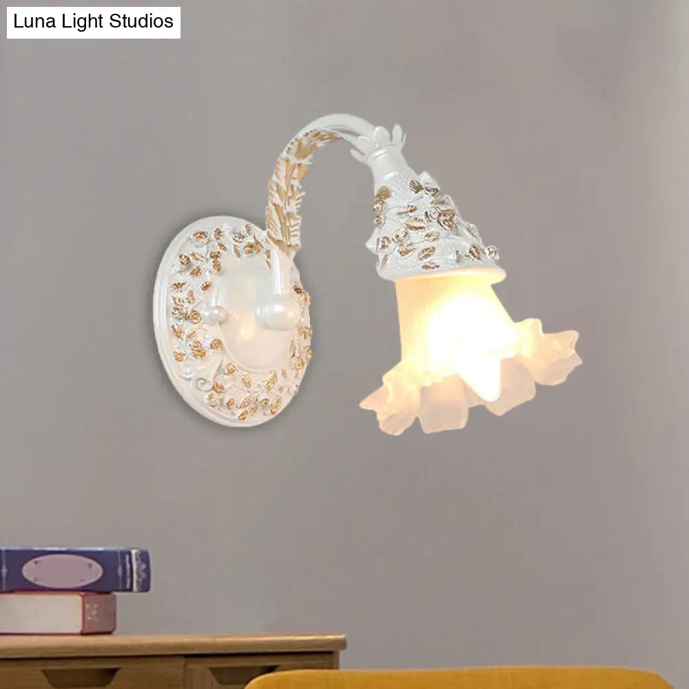 Opal Glass Wall Sconce In Silver/White With Arched Arm For Rustic Charm