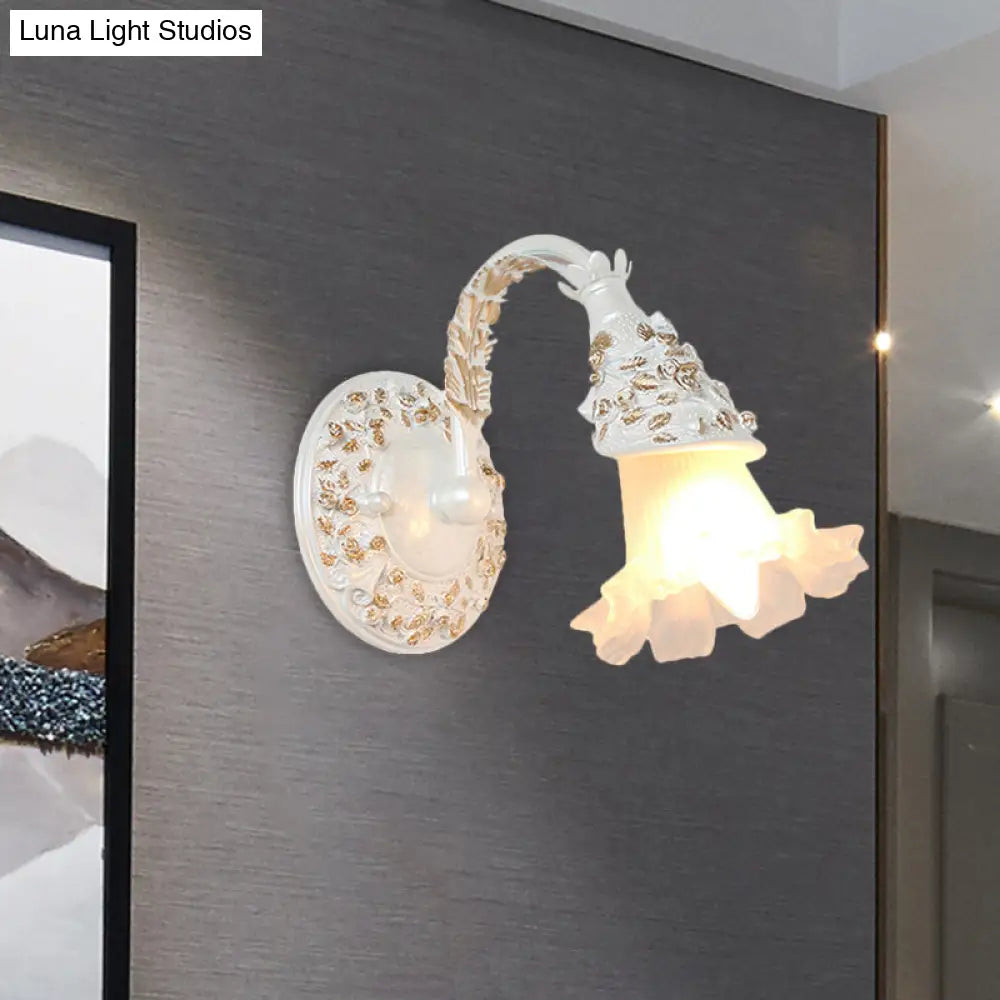Opal Glass Wall Sconce In Silver/White With Arched Arm For Rustic Charm