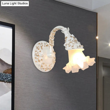 Opal Glass Wall Sconce In Silver/White With Arched Arm For Rustic Charm