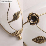 Opal Glass Wall Sconce Lamp: Brass Cone Fixture With Flower Design