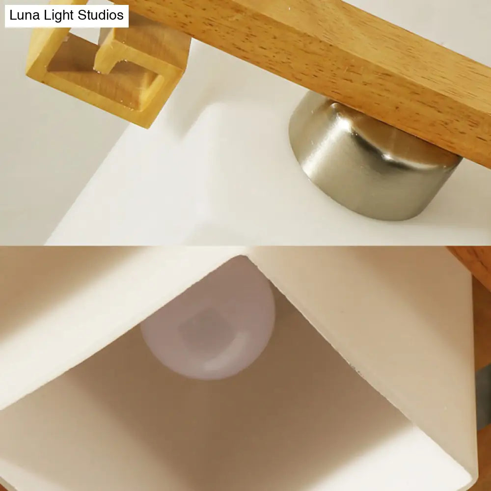 Opal Glass & Wood Cube Shade Ceiling Lamp - Modern Led Flush Light For Living Room Beige