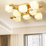 Opal Glass & Wood Cube Shade Ceiling Lamp - Modern Led Flush Light For Living Room Beige 8 /