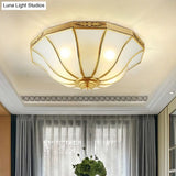 Opaline Glass Bell Shaped Flush Mount Ceiling Light In Brass - Traditional Lamp For Corridors