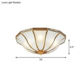 Opaline Glass Bell Shaped Flush Mount Ceiling Light In Brass - Traditional Lamp For Corridors