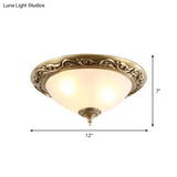 Opaline Glass Brass Flush Ceiling Light - Traditional Bedroom Lighting (12’/16’/19.5’ 2/3 Heads)