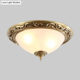 Opaline Glass Brass Flush Ceiling Light - Traditional Bedroom Lighting (12’/16’/19.5’ 2/3 Heads)