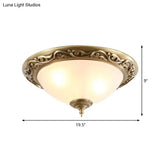 Opaline Glass Brass Flush Ceiling Light - Traditional Bedroom Lighting (12’/16’/19.5’ 2/3 Heads)