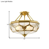 Opaline Glass Brass Semi Flush Mount Ceiling Lamp 3/4 Lights Faceted Dome Country Print 14’/18’
