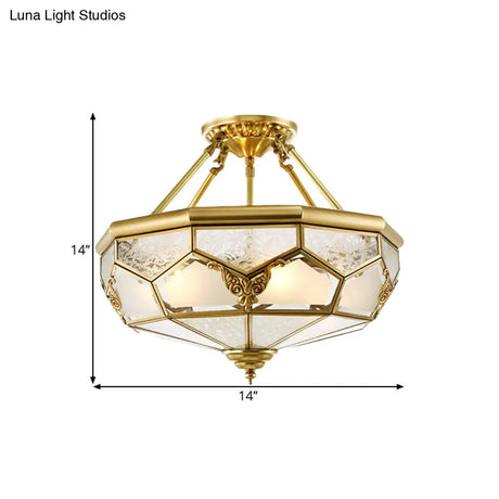 Opaline Glass Brass Semi Flush Mount Ceiling Lamp 3/4 Lights Faceted Dome Country Print 14’/18’