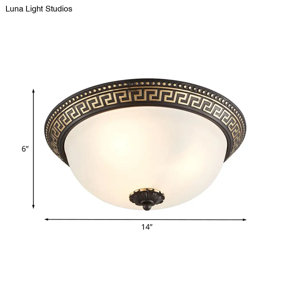 Opaline Glass Ceiling Lighting Retro Flush Mount Fixture With Swastika Pattern - Black - Gold 2/3 -