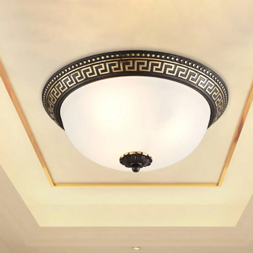 Opaline Glass Ceiling Lighting Retro Flush Mount Fixture With Swastika Pattern - Black - Gold 2/3 -
