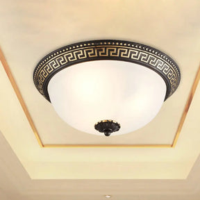Opaline Glass Ceiling Lighting Retro Flush Mount Fixture With Swastika Pattern - Black - Gold 2/3 -