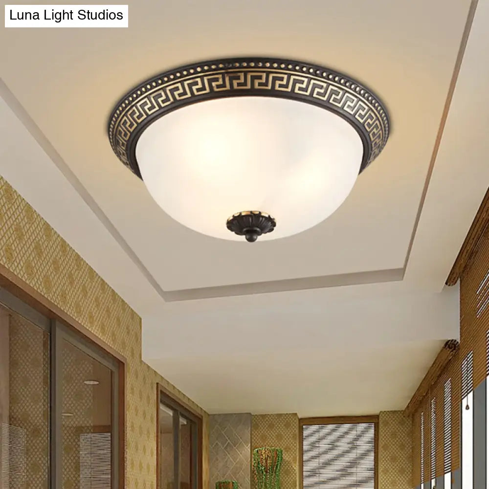 Opaline Glass Ceiling Lighting Retro Flush Mount Fixture With Swastika Pattern - Black - Gold 2/3 -