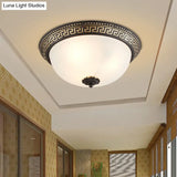 Opaline Glass Ceiling Lighting Retro Flush Mount Fixture With Swastika Pattern - Black - Gold 2/3 -