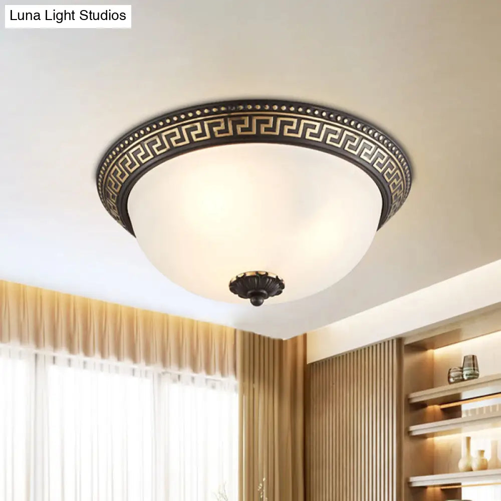 Opaline Glass Ceiling Lighting Retro Flush Mount Fixture With Swastika Pattern - Black - Gold 2/3 -