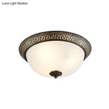 Opaline Glass Ceiling Lighting Retro Flush Mount Fixture With Swastika Pattern - Black - Gold 2/3 -