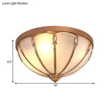 Opaline Glass Colonial Ceiling Mounted Fixture For Bedroom - Flush Mount Lamp In Brass With 3/4