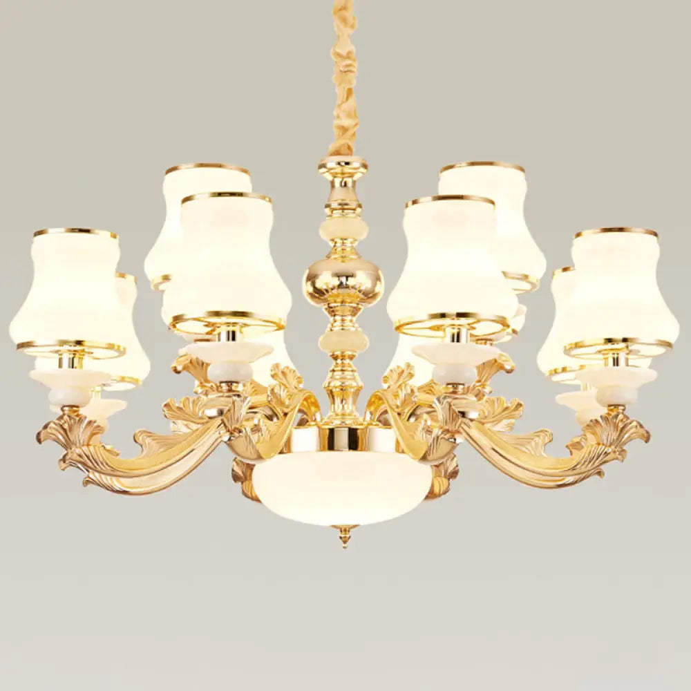 Opaline Glass Curved Chandelier - Elegant Ceiling Suspension Lamp For Living Room 12 / White