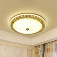 Opaline Glass Drum Flush Mount With Gold Led And Elegant Floral Pattern