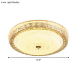 Opaline Glass Drum Flush Mount With Gold Led And Elegant Floral Pattern