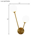 Opaline Glass Globe Led Wall Light Fixture - Mid Century Brass Mount Lamp With 2 Lights