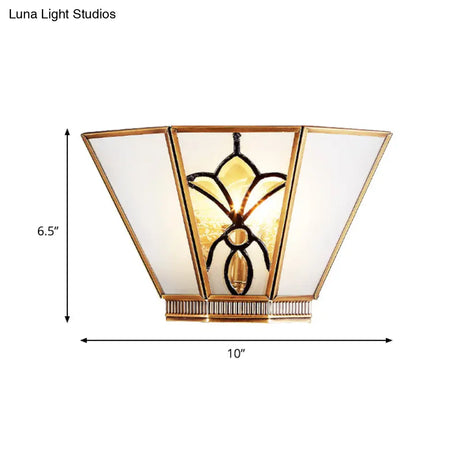 Opaline Glass Gold Finish Trapezoid Wall Sconce - Single Light Colonial Lamp