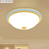 Opaline Glass Led Flush Light With Heart - Edged Dome Shade In Grey/Blue – Stylish Ceiling Mount