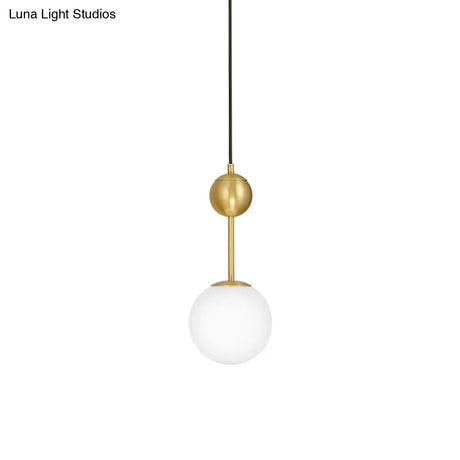 Opaline Glass Minimalist Pendant Ball Bedside Light Brass Suspension - 1-Light