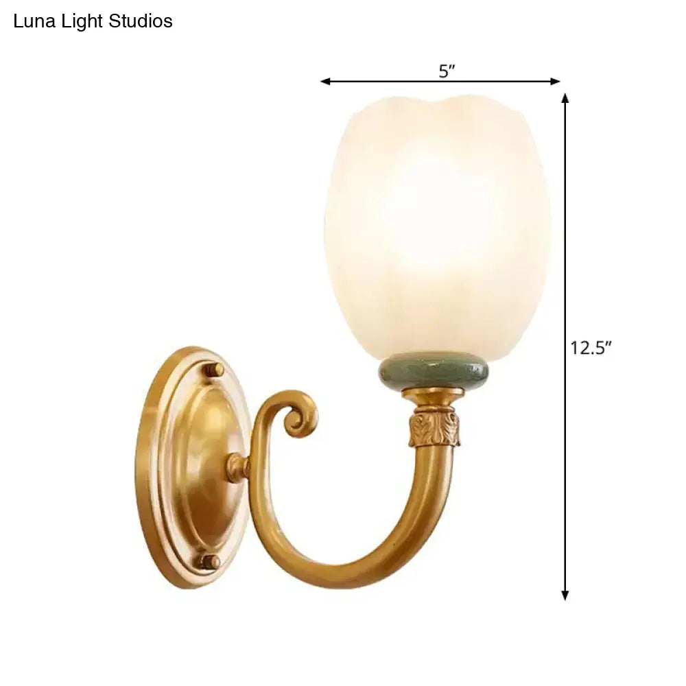 Opaline Glass Petal Wall Lamp: Vintage 1/2-Light Sconce In Brass For Living Room