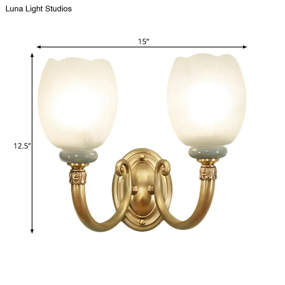 Opaline Glass Petal Wall Lamp: Vintage 1/2-Light Sconce In Brass For Living Room